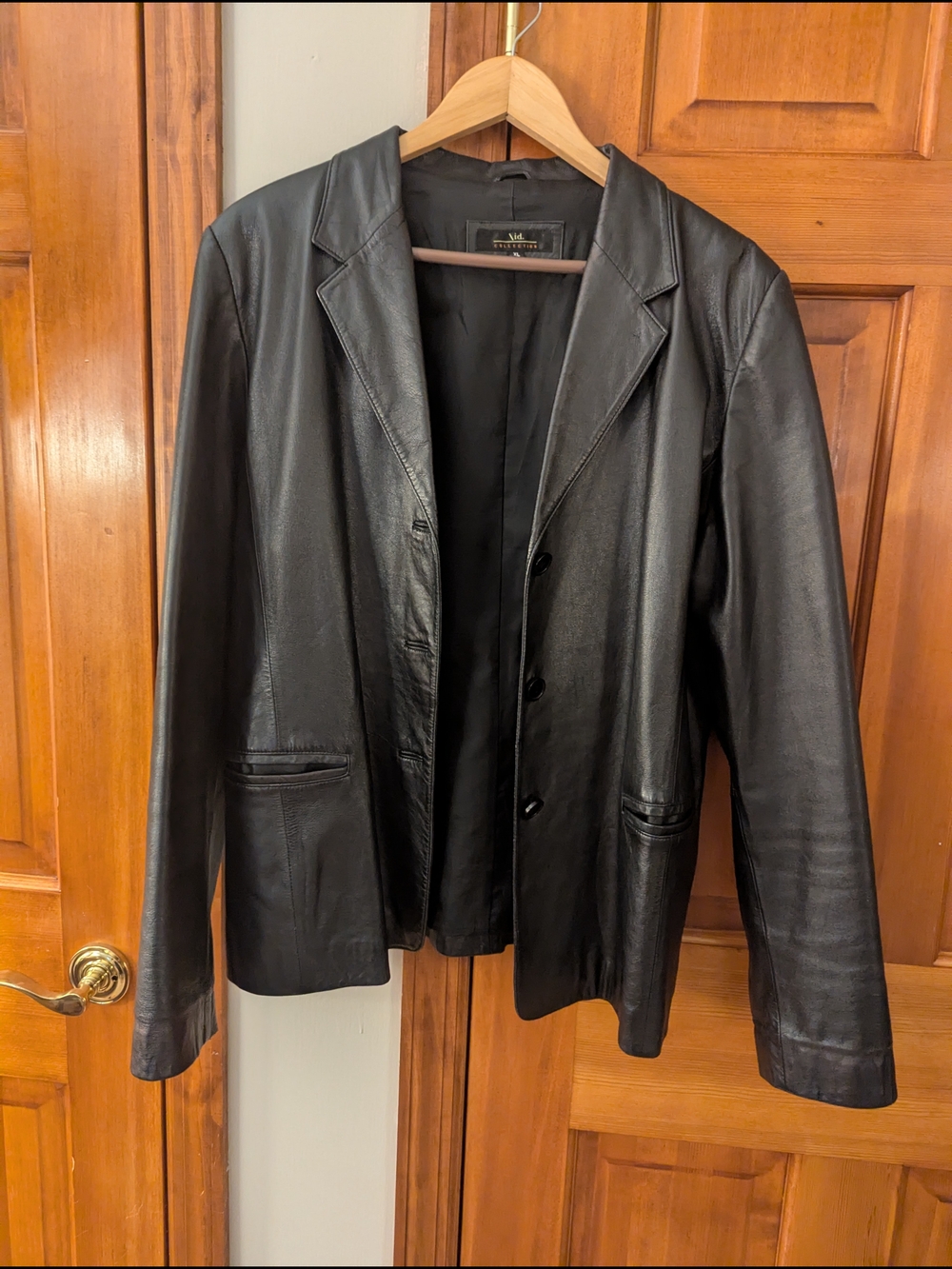 GUC Classic Black Leather Blazer Jacket - Sophisticated Tailored Style XL - Picture 2 of 6